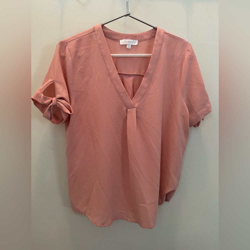 Taylor Jewel Women’s V-Neck Blouse in Soft Pink Size Large